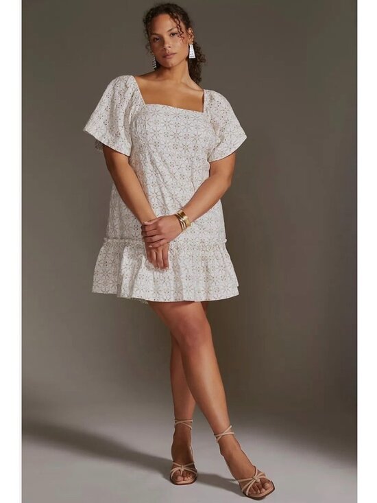 Maeve Dresses & Skirts - Maeve By Anthropologie Smocked Tunic Open Back Mini Dress In Cream & White Sz 1X